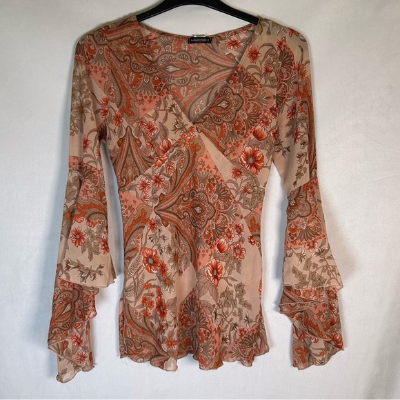 Fairweather Tops - Floral Paisley Wrap Blouse in Peach